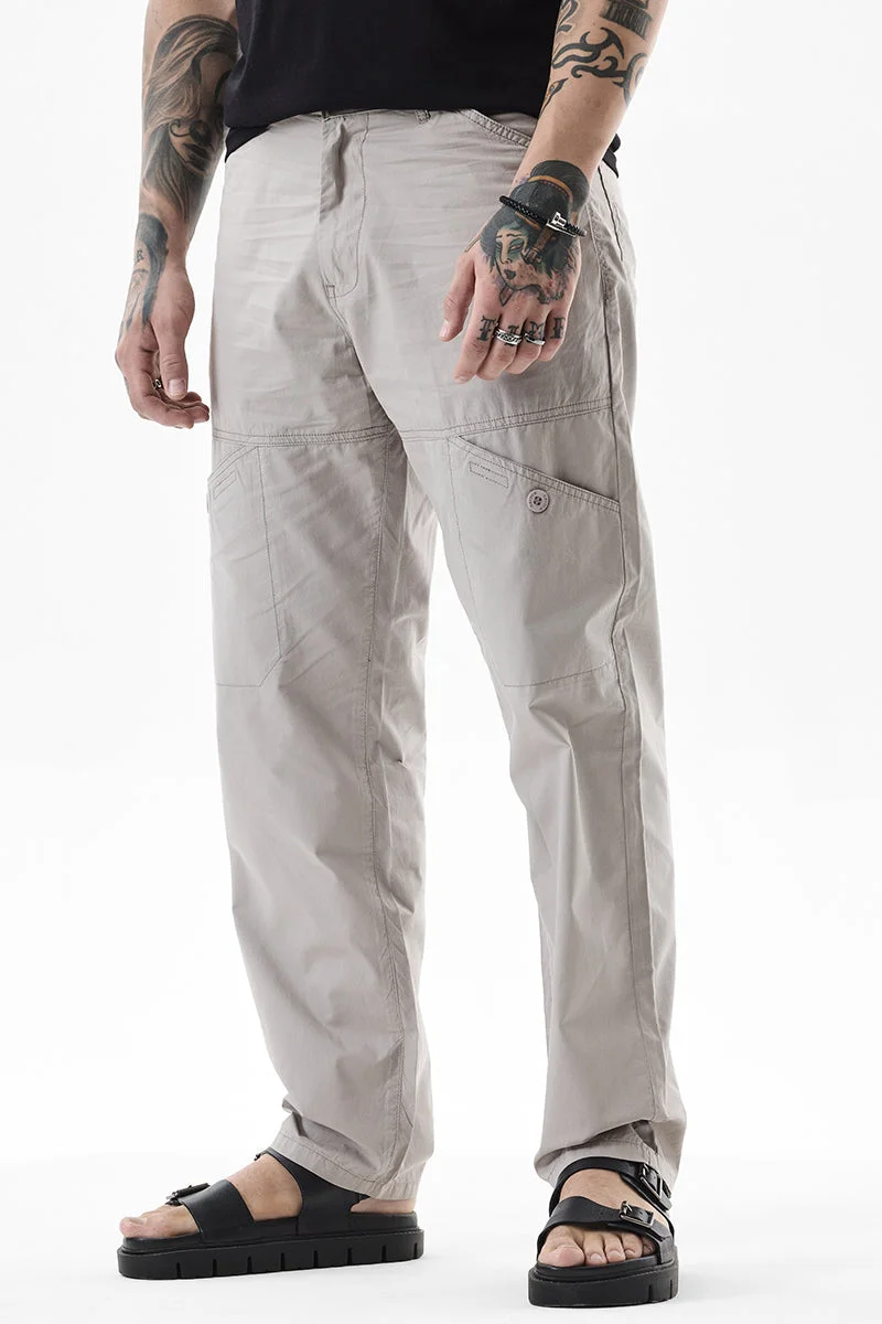 سنيتش Relaxed Fit Cotton Beige Cargo Pants